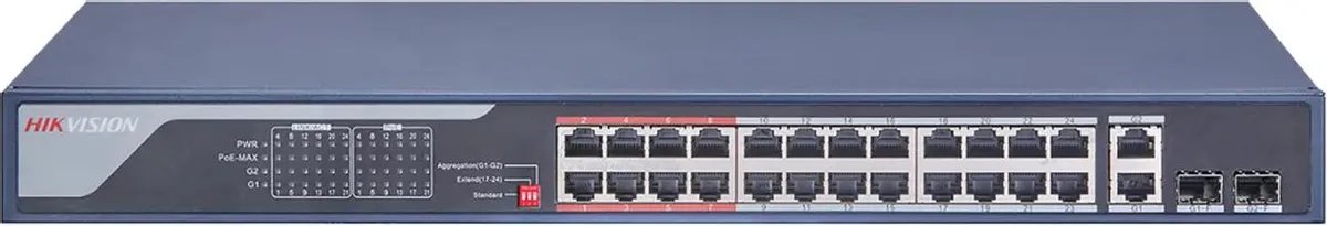 Коммутатор неуправляемый Hikvision DS-3E0326P-E(C) (L2) 24x1Гбит/с 2xКомбо(1000BASE-T/SFP) 2SFP 24PoE 370W