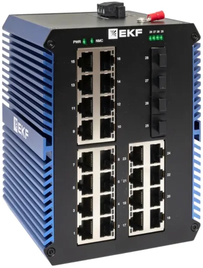 Коммутатор промышленный неуправляемый EKF TSX-U-4GX/SFP-24GTP U-4GX/SFP-24GTP 4 порта 1000Base-X SFP 24 порта 10/100/1000Base-T(X) RJ45 c PoE