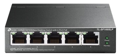 TP-LINK TL-SF1005LP Коммутатор 5-Port 10/100Mbps Unmanaged Switch with 4-Port PoE, meta case, desktop mount, PoE budget 41W