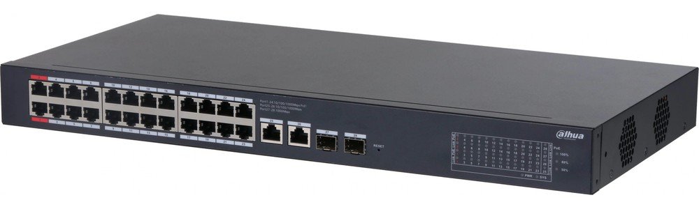 Коммутатор Dahua DH-CS4228-24GT-375 (L2) 24x1Гбит/с 2xКомбо(1000BASE-T/SFP) 2SFP 24PoE 375W управляемый