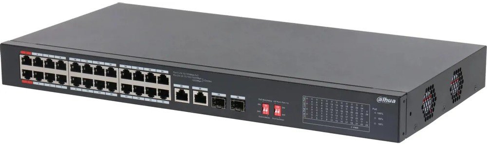 Коммутатор неуправляемый Dahua DH-S3226-24ET-375 (L2) 24x100Мбит/с 2x1Гбит/с 2xКомбо(1000BASE-T/SFP) 24PoE 375W