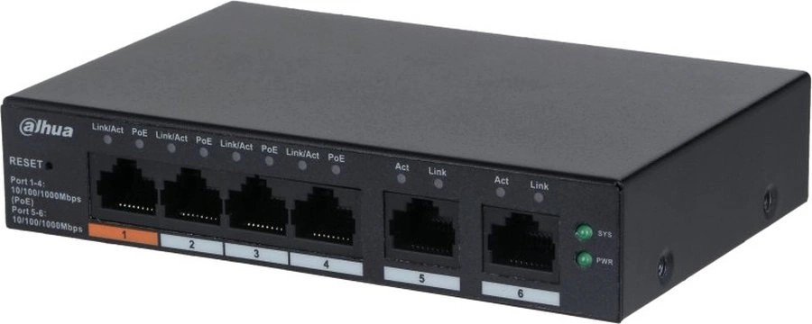 Коммутатор управляемый Dahua DH-CS4006-4GT-60 (L2) 4x1Гбит/с 2xКомбо(1000BASE-T/SFP) 60W