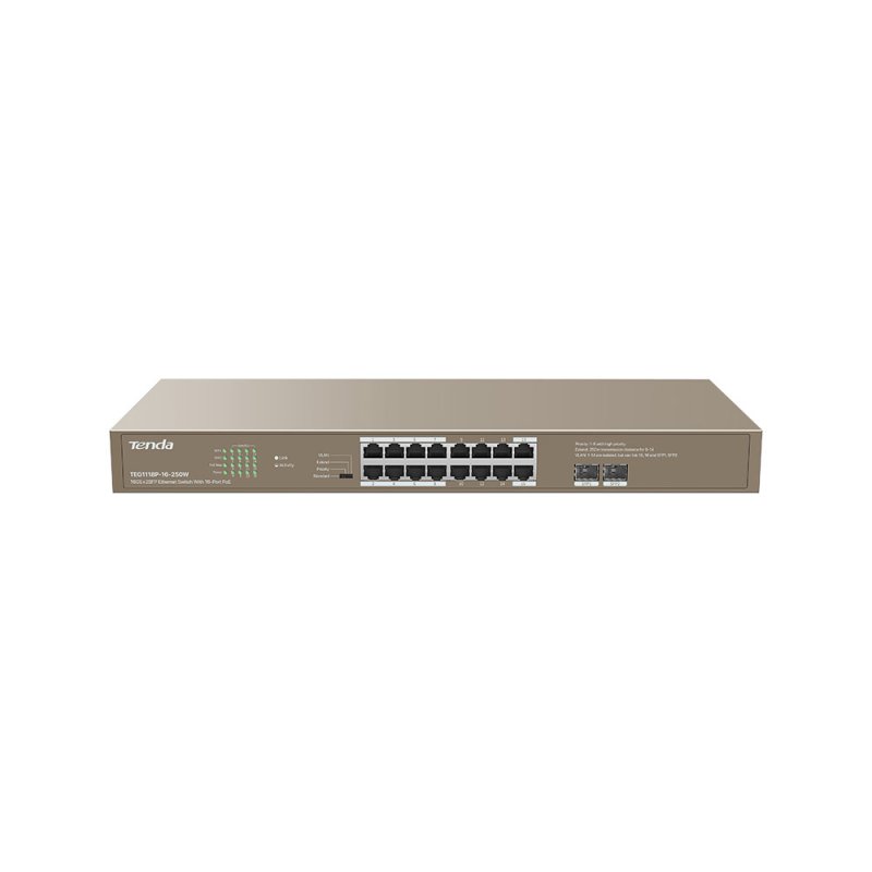 Коммутатор TENDA TEG1118P-16-250W 16Port