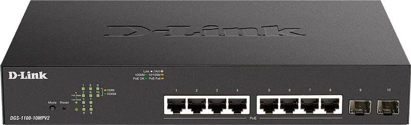 Коммутатор D-Link (DGS-1100-10MPV2/A3A) 8G 8PoE 130W управляемый