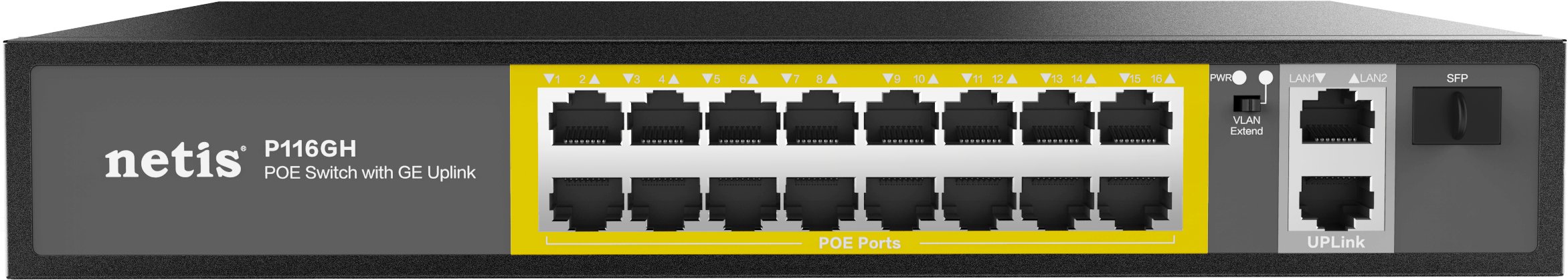 Коммутатор неуправляемый PoE+ Netis P116GH