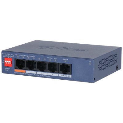 Коммутатор DAHUA DH-CS4005-4GT-60 4-портовый гигабитный PoE с функцией облачного управления, 4 RJ45 10/100/1000Мбит/с (PoE/PoE+/Hi-PoE), 1 RJ45 10/100