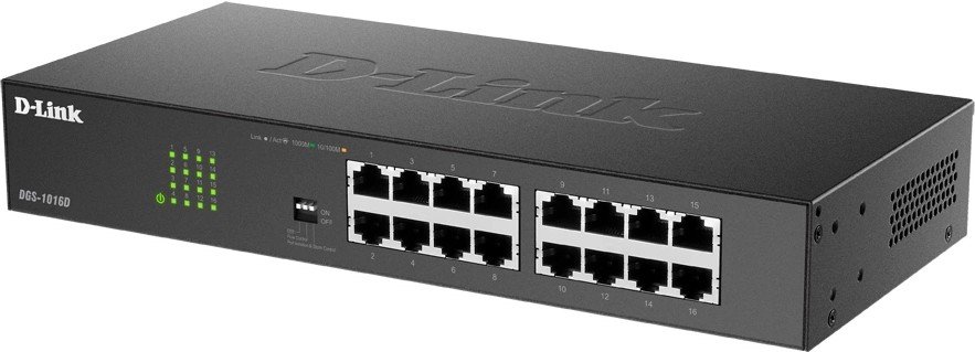 Неуправляемый коммутатор D-Link DGS-1016D/J1A с 16 портами 10/100/1000Base-T