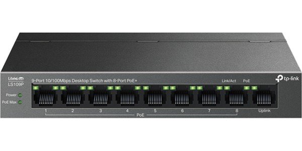 Коммутатор TP-Link LS109P (L2) 9x100Мбит/с 8PoE 8PoE+ 63W неуправляемый