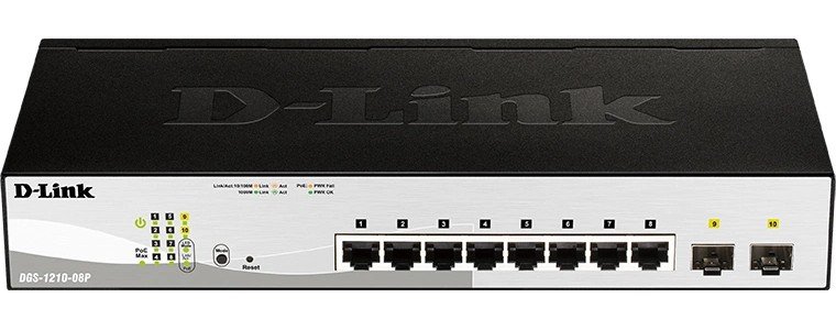 Коммутатор настраиваемый D-Link DGS-1210-08P/G3A (L2) 8x1Гбит/с 2SFP 8PoE 65W