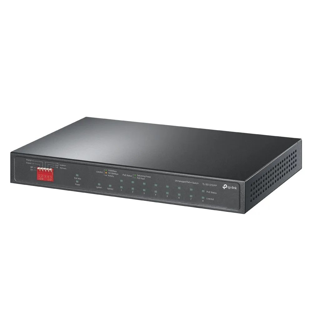 Коммутатор TP-LINK TL-SG1210PP настольный с 9 гигабитными портами (6 портов PoE+, 2 порта PoE++) и комбинированным гигабитным портом RJ45/SFP