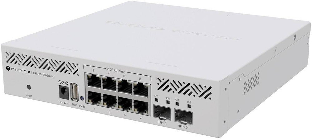 Коммутатор управляемый MikroTik CRS310-8G+2S+IN (L3) 8x2.5Гбит/с 2SFP+