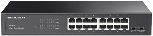 Коммутатор Mercusys MS116GS с 16 гигабитными портами для размещения на столе или в стойке