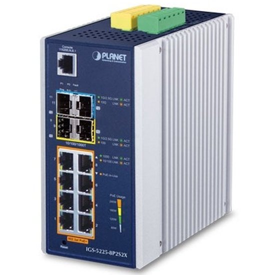 Коммутатор PLANET (IGS-5225-8P2S2X) IP30 Industrial L2+/L4 8-Port 1000T 802.3at PoE+ 2-port 100/1000X SFP + 2-port 10G SFP+ Full Managed Switch