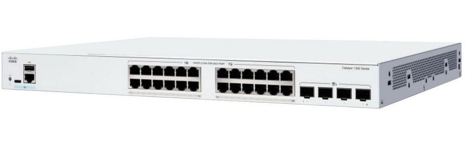 Коммутатор CISCO Catalyst 1300 (C1300-24T-4X) 24x 10/100/1000 Ethernet ports RJ-45, 4x 10G SFP+ uplinks, Fanless