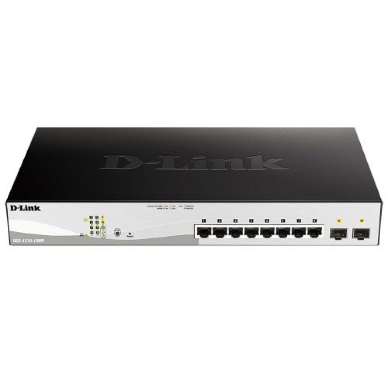 Управляемый L2 коммутатор D-Link DGS-1210-10MP/FL2A с 8 портами 10/100/1000Base-T и 2 портами 1000Base-X SFP