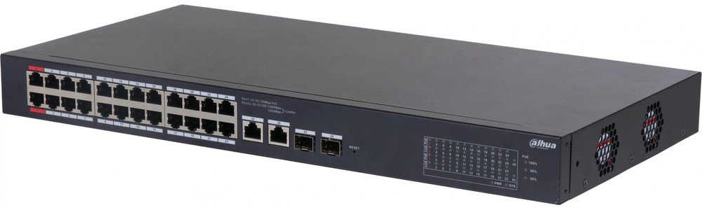 Коммутатор Dahua DH-CS4226-24ET-375 (L2) 24x100Мбит/с 2xКомбо(1000BASE-T/SFP) 2SFP 24PoE 375W управляемый