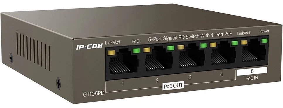 Коммутатор TENDA G1105PD, неуправляемый гигабитный (PSE и PD),PoE IN 10/100/1000 Мбит/с, PoE OUT10/100/1000 Мбит/с (1/40)