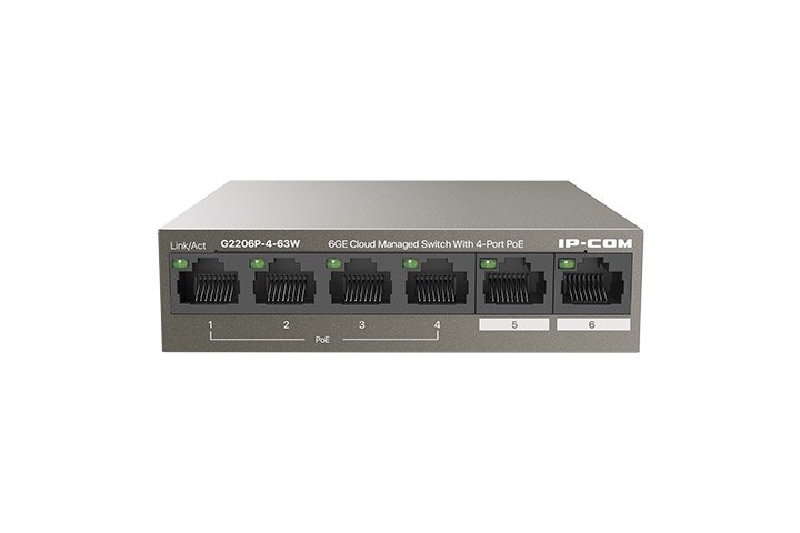 Коммутатор IP-COM G2206P-4-63W, управляемый 4-х порт. гигабит. PoE 2 уровня, 63W (1/30)
