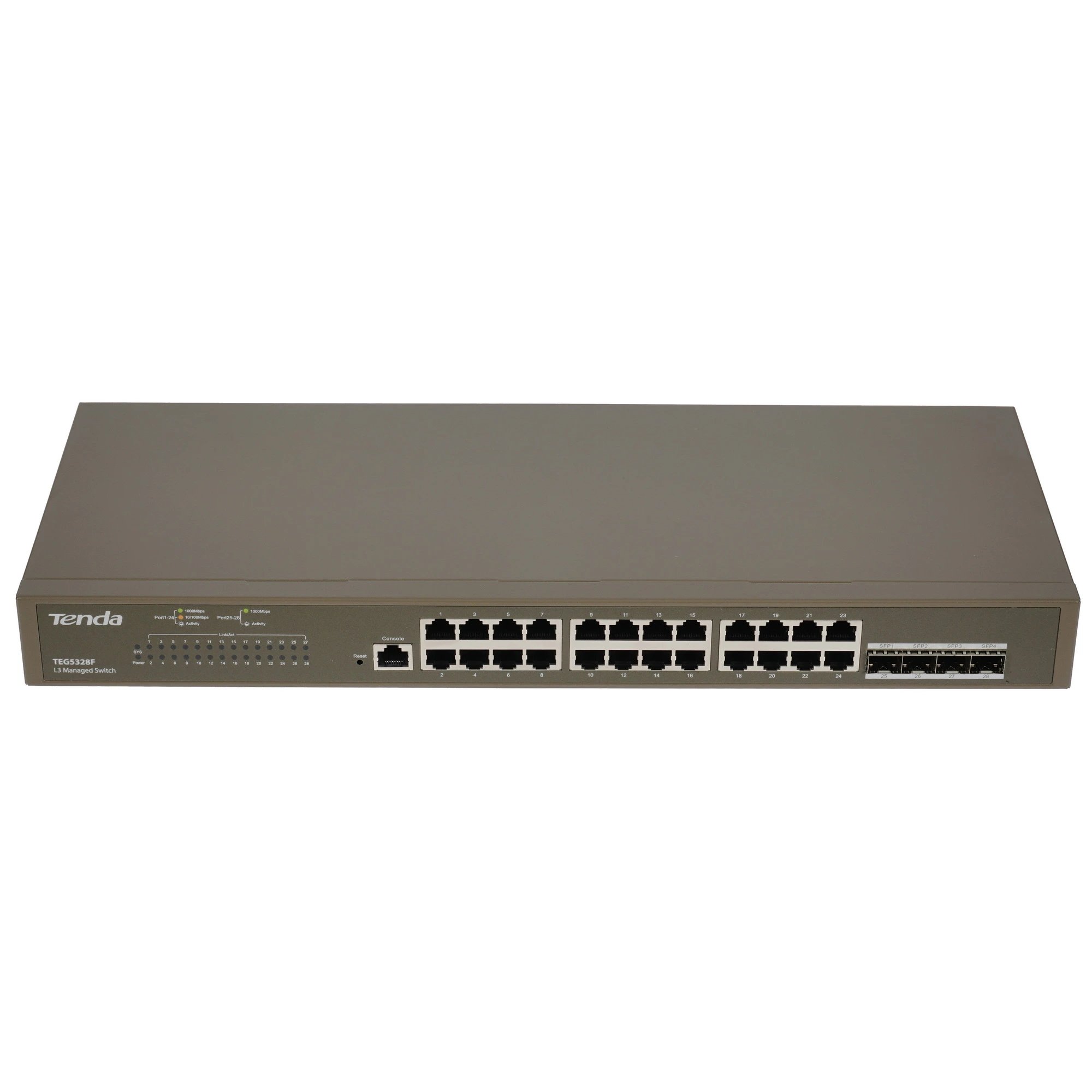 Коммутатор TENDA TEG5328F уровня 3, управляемый гигабитный,24*10/100/1000 Base-T Ethernet ports,4*1000 Base-X, SFP ports (1/5)
