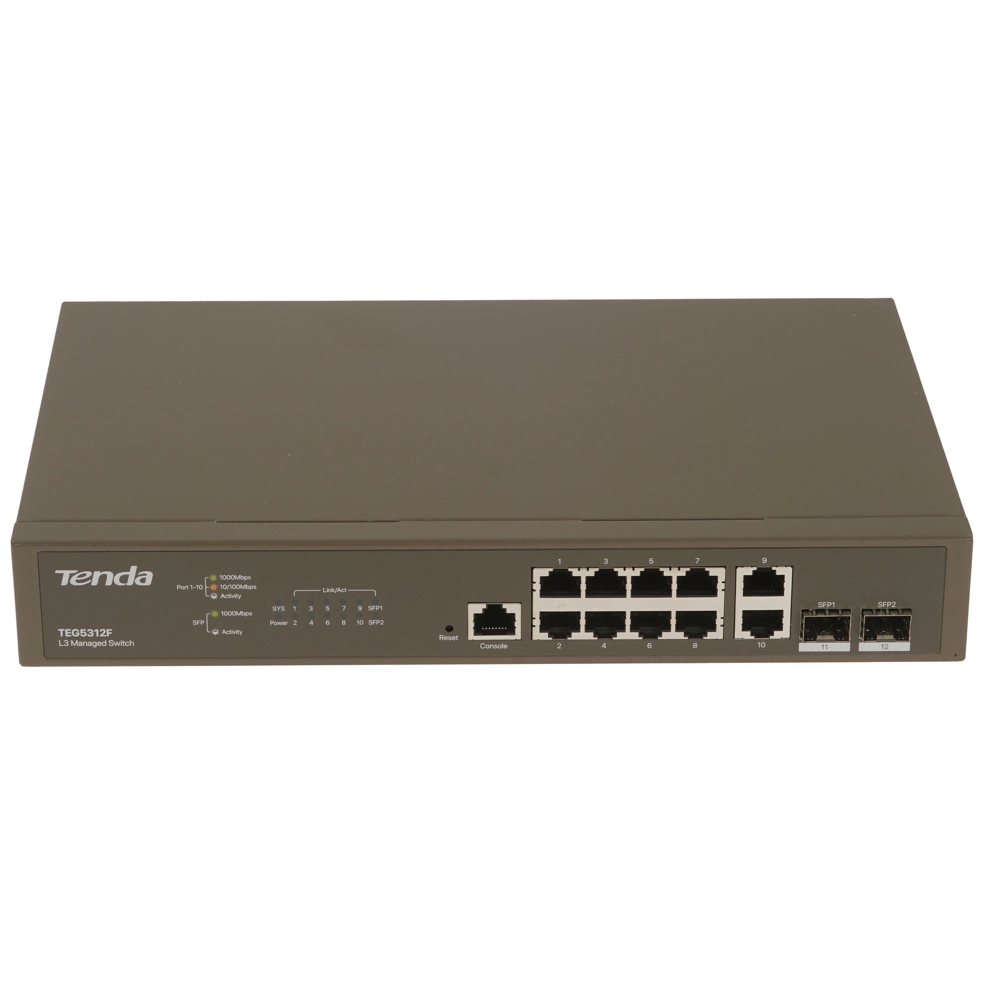 Коммутатор TENDA TEG5312F уровня 3, управляемый гигабитный, 10*10/100/1000 Base-T Ethernet ports, 2*1000 Base-X, SFP ports (1/5)
