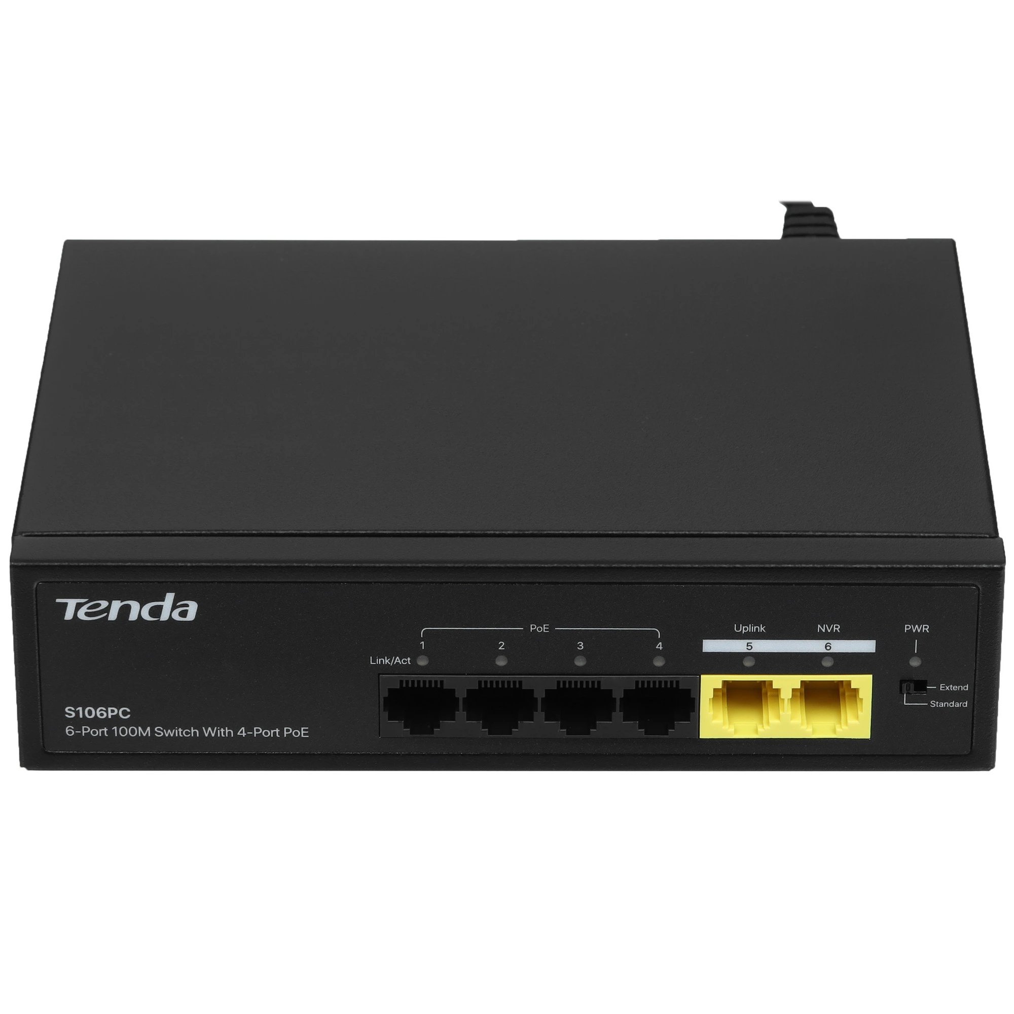 Коммутатор TENDA S106PC неуправляемый PoE , 6 портов, 5x100 Мбит/с, PoE 4х до 30 Вт, настольный , черный (1/20)