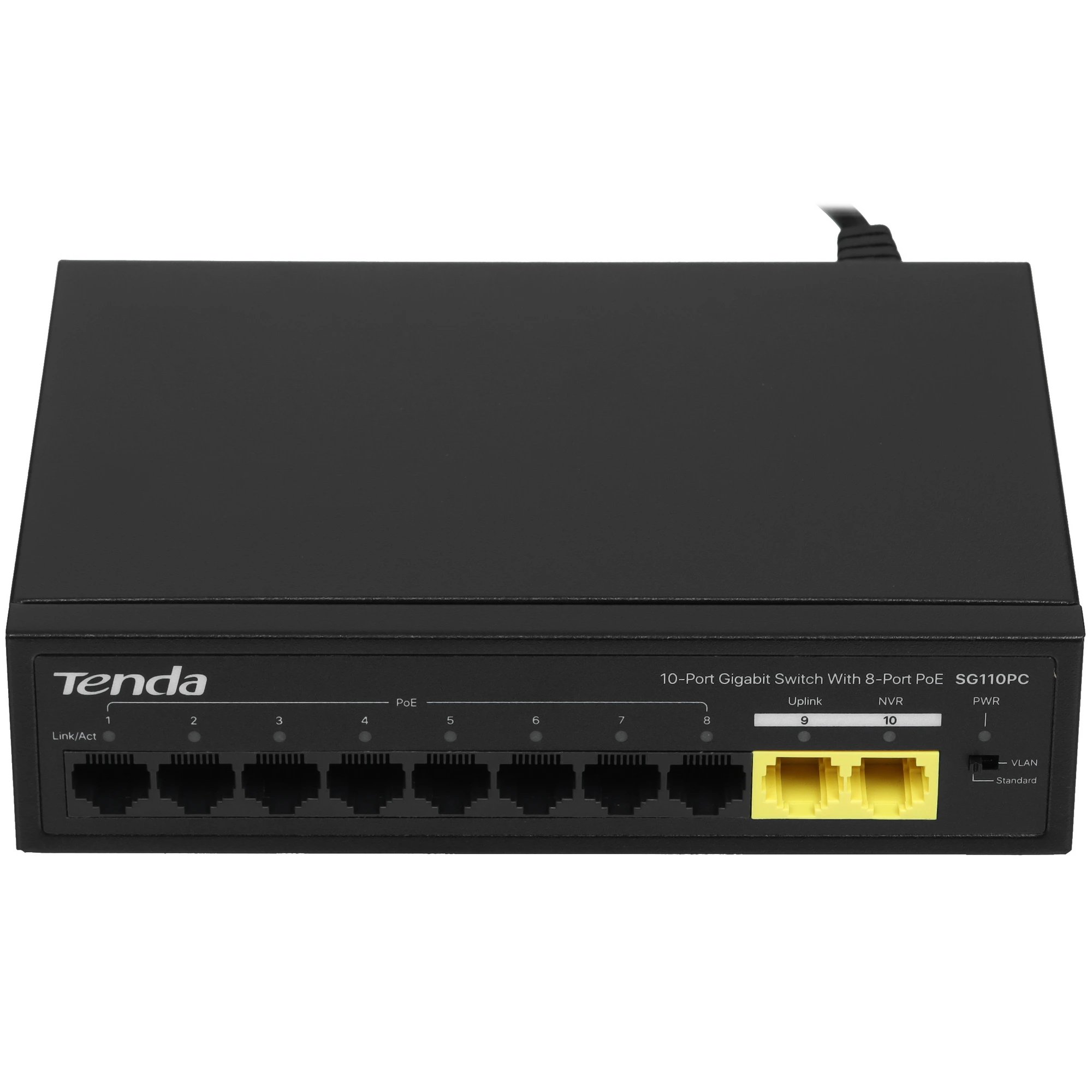 Коммутатор неуправляемый PoE Tenda SG110PC , 10 портов, 10x1 Гбит/с, PoE 8х30 Вт, 2хUplink, настольный ,черный (1/20)