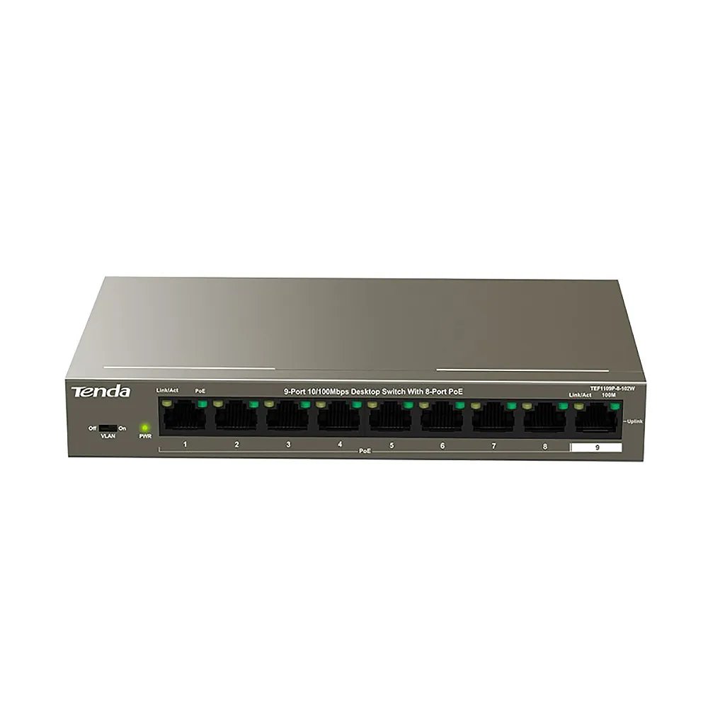 Коммутатор TENDA TEF1109P-8-102W (L2) 9x100Мбит/с 8PoE 92W неуправляемый