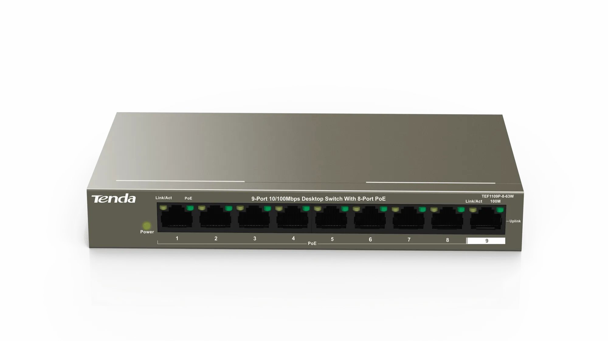 Коммутатор TENDA TEF1109P-8-63W 9x100Мбит/с 8PoE 58W неуправляемый