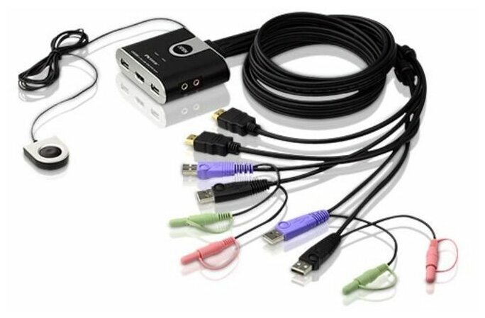 KVM-переключатель Aten CS692-AT KVM+Audio 1 user USB+HDMI - 2 cpu USB+HDMI со встр.шнурами USB+Audio 2x1.2м 1920x1200 настол., исп.стандарт
