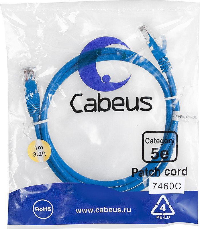 Патч-корд Cabeus PC-UTP-RJ45-Cat.5e-1m-BL неэкранированный, синий