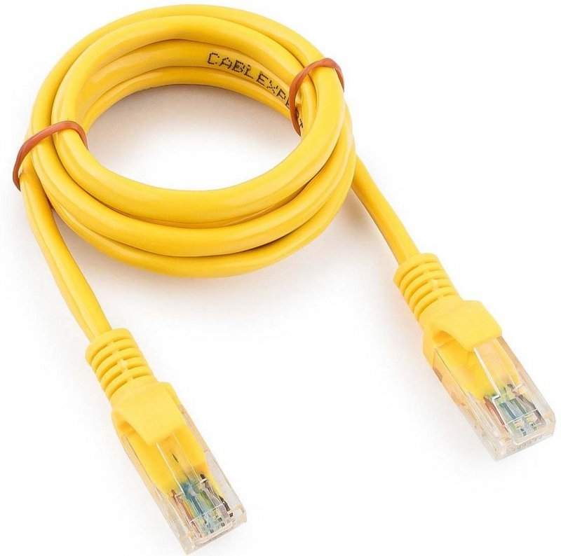Патч-корд UTP5e, 1 м, литой, многожильный, биметалл CCA, 26AWG, PVC, жёлтый CABLEXPERT PP12-1M/Y