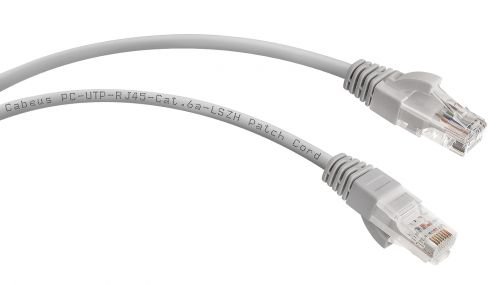 Патч-корд Cabeus (PC-UTP-RJ45-Cat.6a-1.5m-LSZH) U/UTP, категория 6а (10G), 2xRJ45/8p8c, неэкранированный, серый, LSZH, 1.5м
