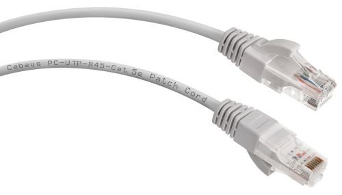 Патч-корд Cabeus (PC-UTP-RJ45-Cat.5e-2m) U/UTP, категория 5е, 2xRJ45/8p8c, неэкранированный, серый, PVC, 2м