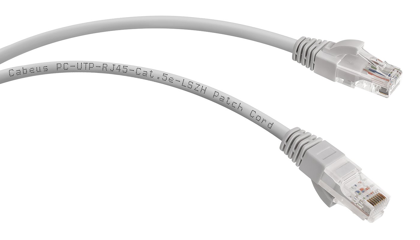 Патч-корд Cabeus (PC-UTP-RJ45-Cat.5e-3m-LSZH) U/UTP, категория 5е, 2xRJ45/8p8c, неэкранированный, серый, LSZH, 3м