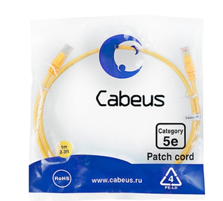 Патч-корд Cabeus PC-UTP-RJ45-Cat.5e-1m-YL-LSZH неэкранированный, желтый