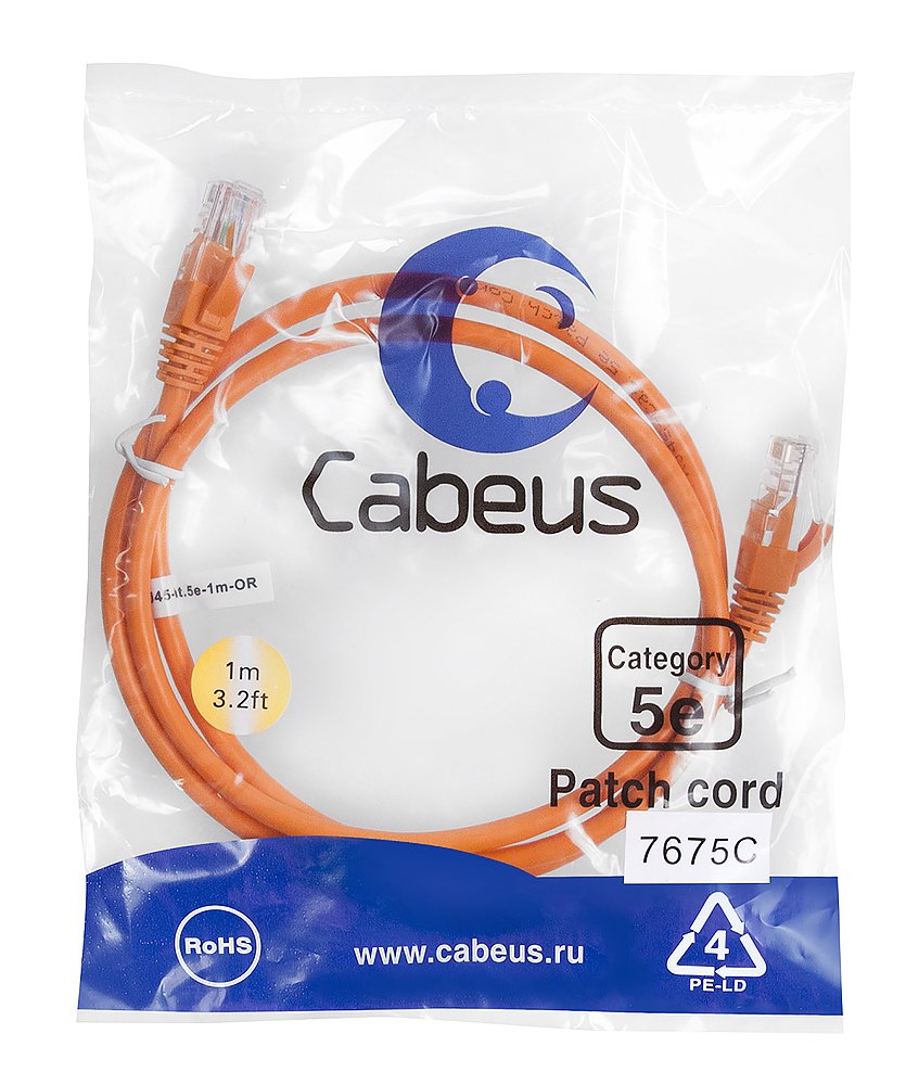 Патч-корд Cabeus PC-UTP-RJ45-Cat.5e-1m-OR неэкранированный, оранжевый