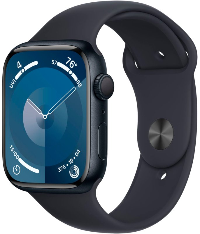 Смарт-часы Apple Watch Series 9 A2980 (MR9Q3LL/A) 45мм OLED корп.темная ночь Sport Band рем.темная ночь разм.брасл. 160-210мм