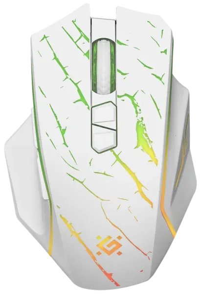 Беспроводная игровая мышь DEFENDER Uran GM-503 8 кнопок, RGB подсветка, подключение 2.4G, аккум. 400мАч, сенсор 3200dpi, белый (1/60)