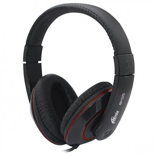 Наушники Ritmix RH-525 Black, мониторный тип, регулируемое оголовье, регулятор громкости, O40 мм, 3.5 mm jack, кабель: 2 м