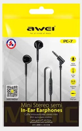 Наушники проводные вкладыши Awei PC-7 Черный