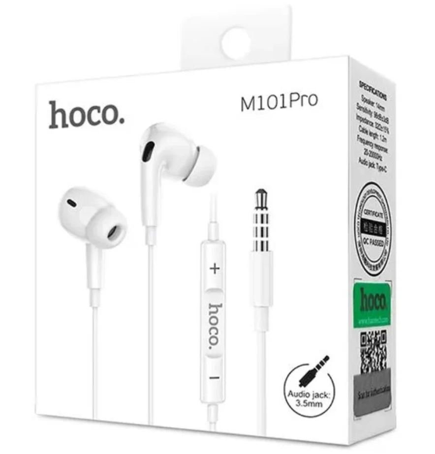 Наушники HOCO M101 Pro Crystal sound wire-controlled earphones with microphone (белый)