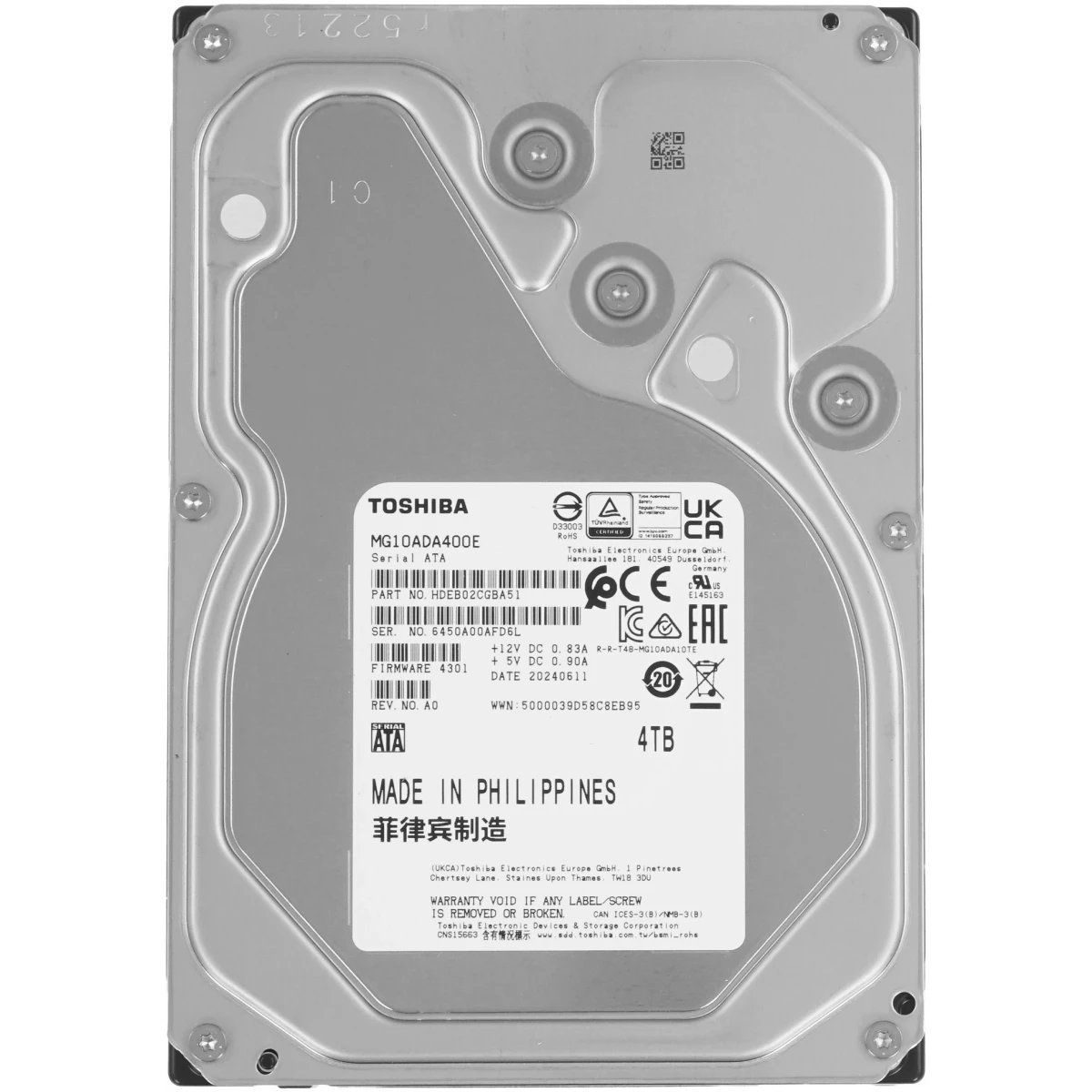 HDD Toshiba Enterprise MG10ADA400E 3.5" SATA 4TB, 7200 rpm, 512MB buffer, 512e/4Kn, 1 year