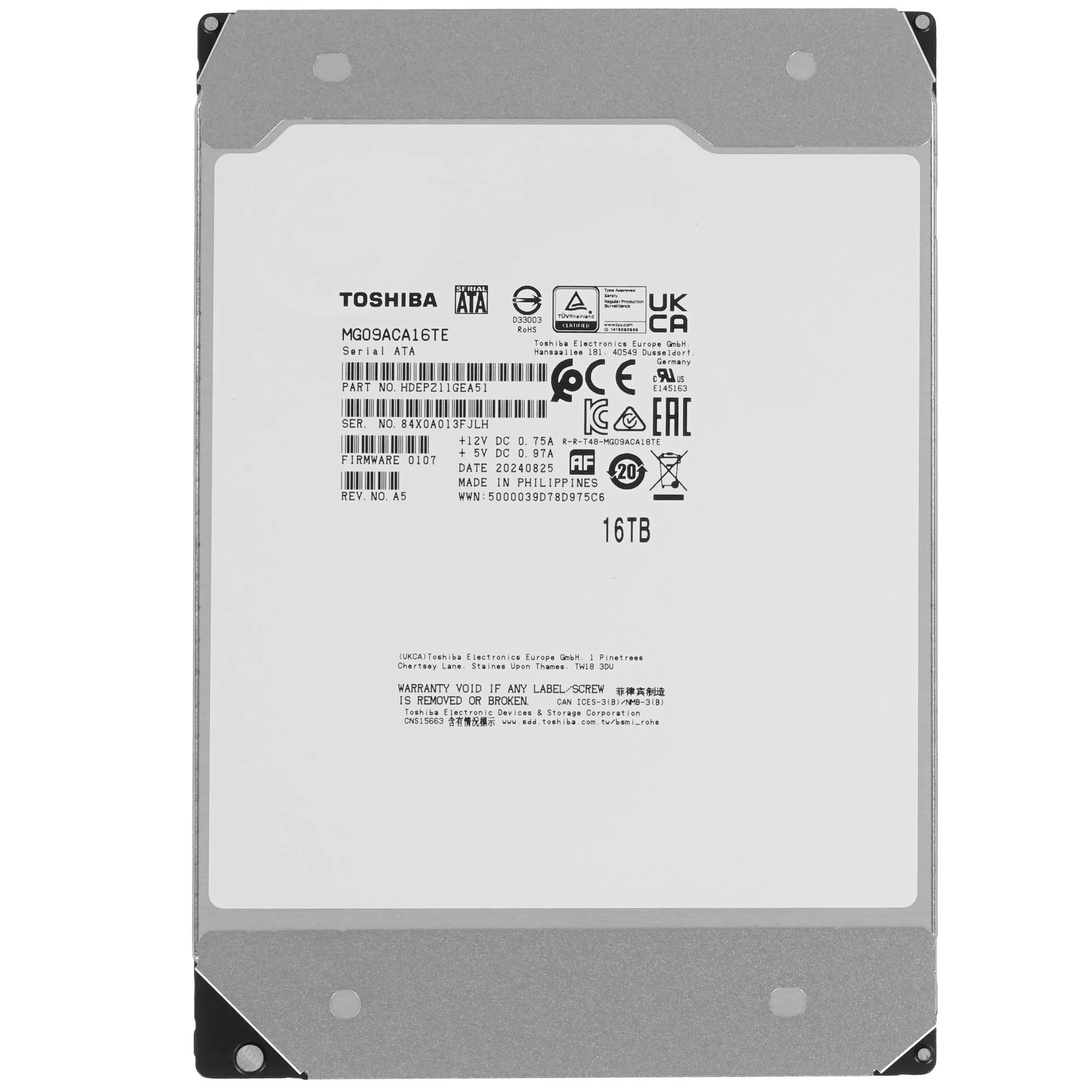 HDD Toshiba Enterprise MG09ACA16TE 3.5" SATA 16TB, 7200 rpm, 512MB buffer, 1 year