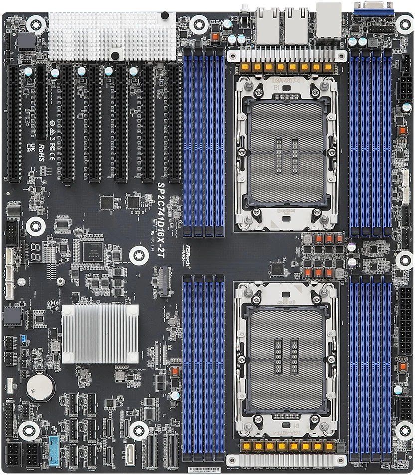 Материнская плата ASRock SP2C741D16X-2T (90-SXGB50-AOUAYF), EEB, 2x LGA 4677 5th/4th Gen Intel Xeon Scalable, 16x DDR5 RDIMM, 6x PCIe5.0 x16, 1x x8