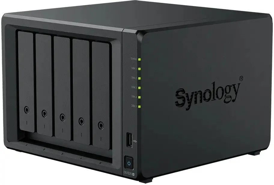 Сетевое хранилище Synology DS1525+ (5x2.5"/3.5" SATA, 2хM.2 2280 NVMe SSD, Ryzen V1500B-2.2GHz, 8GB DDR4, 2x2,5 Гбит/с)
