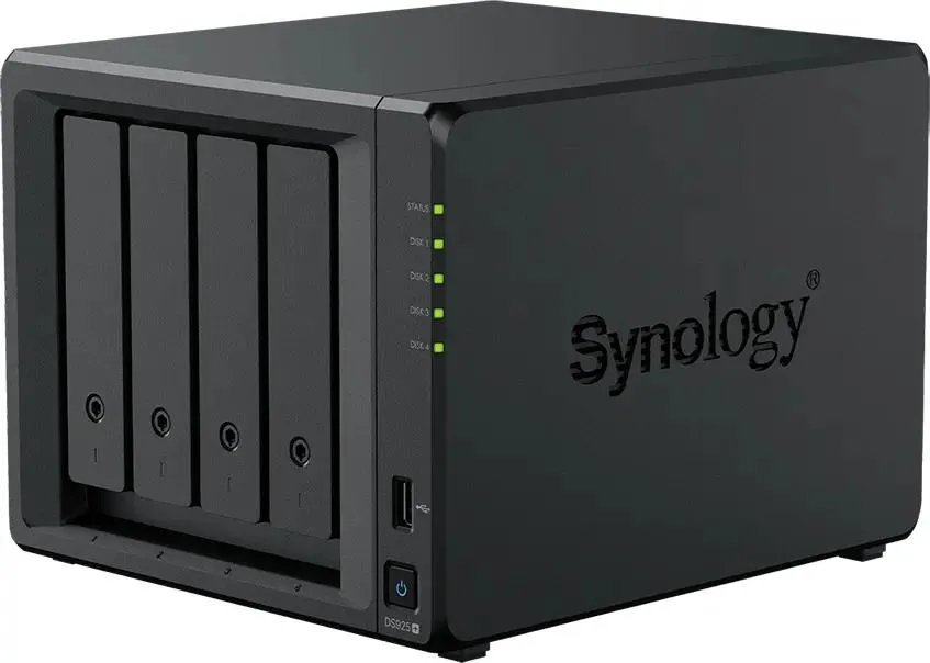 Сетевое хранилище Synology DS925+ (4x2.5"/3.5" SATA HDD/SSD, AMD Ryzen R1500B/4x2.2GHz, 4GB DDR4, 2x1 Гбит/с, 2xUSB)