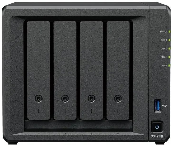 Сетевое хранилище Synology DS425+ (4x2.5"/3.5" SATA, Intel Celeron J4125/4x2GHz, 2GB DDR4, 1x2,5 Гбит/с, 1x1 Гбит/с)