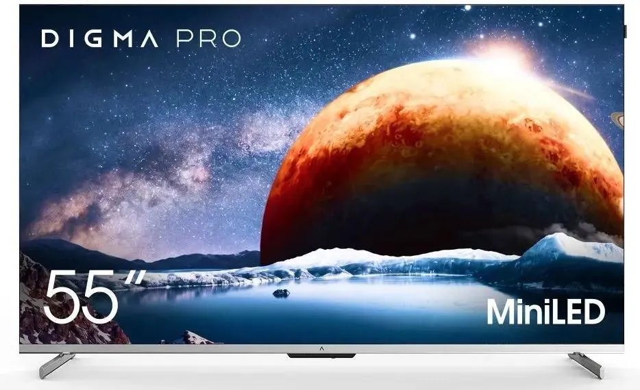 Телевизор 55" Digma Pro 55Q серебристый QLED 3840x2160, 4K Ultra HD, 144 Гц, Wi-Fi, Smart TV, Google TV