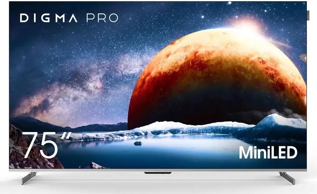 Телевизор 75" Digma Pro 75Q серебристый QLED 3840x2160, 4K Ultra HD, 144 Гц, Wi-Fi, Smart TV, Google TV