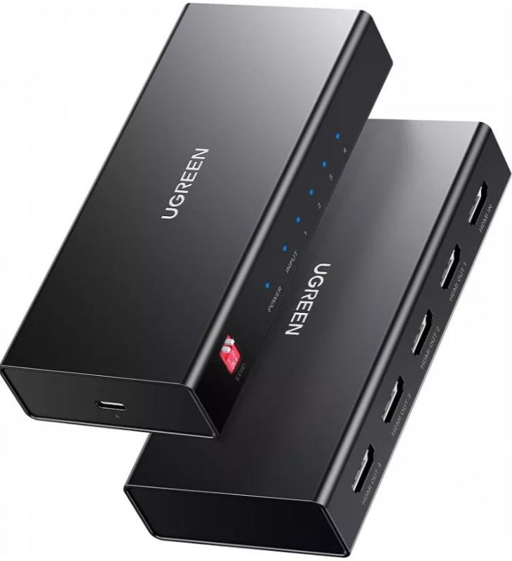 Сплиттер UGREEN CM570 (90514) 4K @ 60Hz HDMI 2.0 1*4 Splitter Black